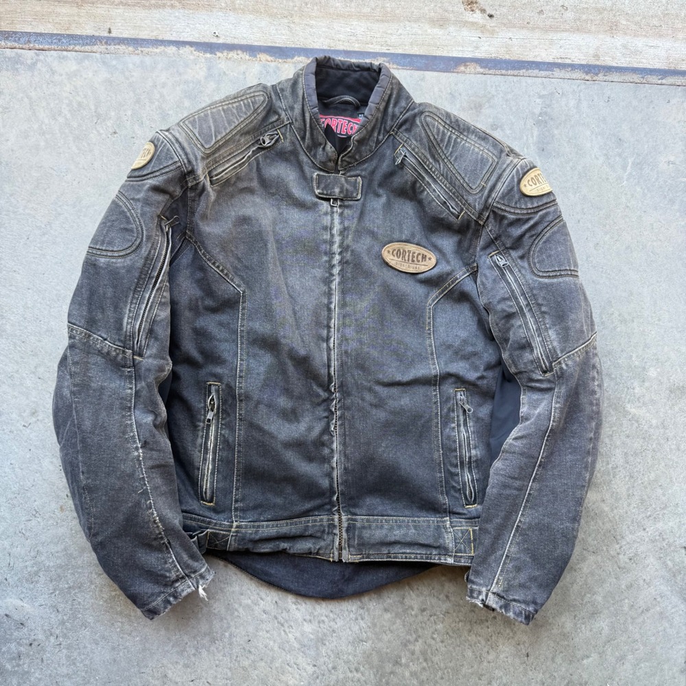 Cortech DSX Denim Motorcycle Jacket Black Padded Mens Medium 42 Riding Gear